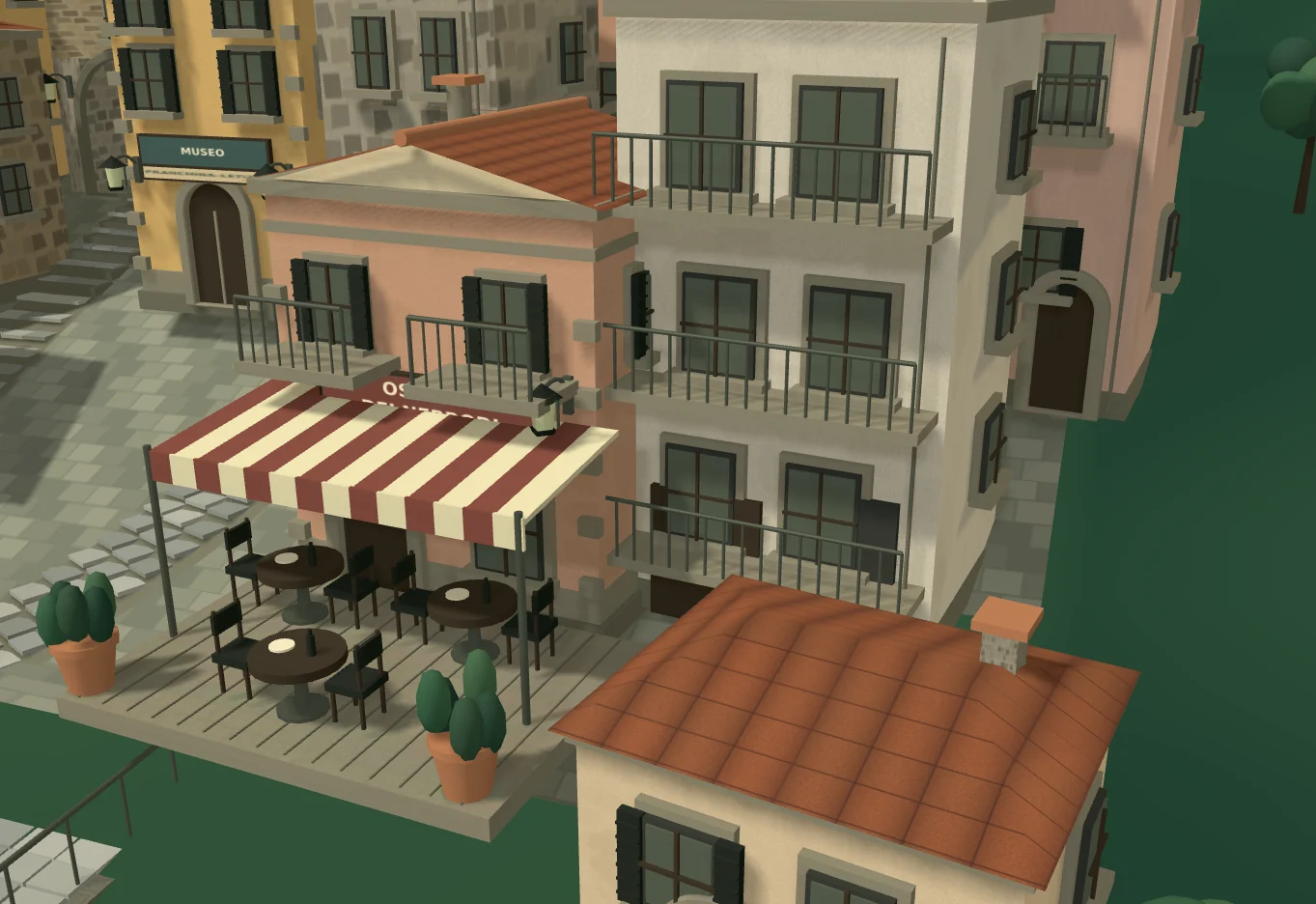 Modello illustrativo di un’osteria e della sua terrazza